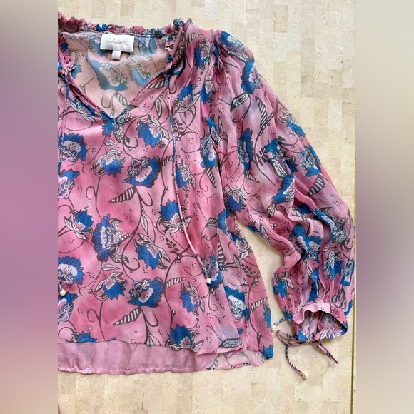 Cleobella Women's Pink Floral Lotus Print Emily Blouse Shirt Small - Picture 6 of 10